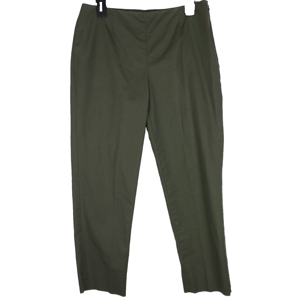 Lafayette 148 Pants Mid Rise Crop Straight Leg Trouser Green Cotton Blend Size 8
